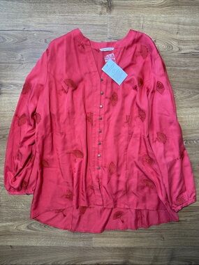 Soft Surroundings Dark Coral Embroidered Blouse Size 1X (NWT)